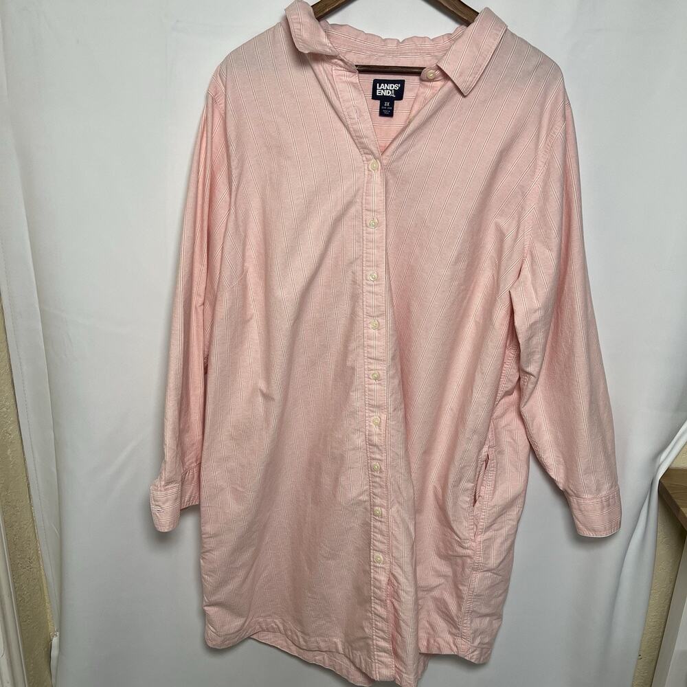 Lands End Mens Pink Stripped 3XL T Traditional Fit Long Sleeve Button Down Shirt